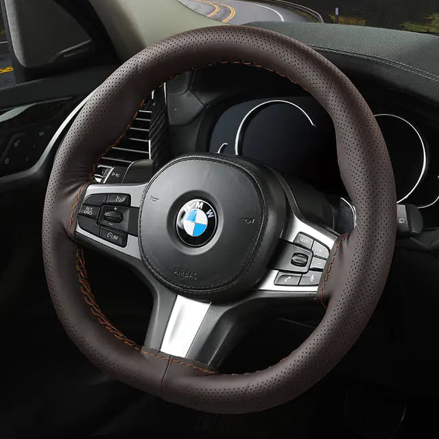 Audocvers Anti-Slip Leather Steering Wheel Cover 38cm