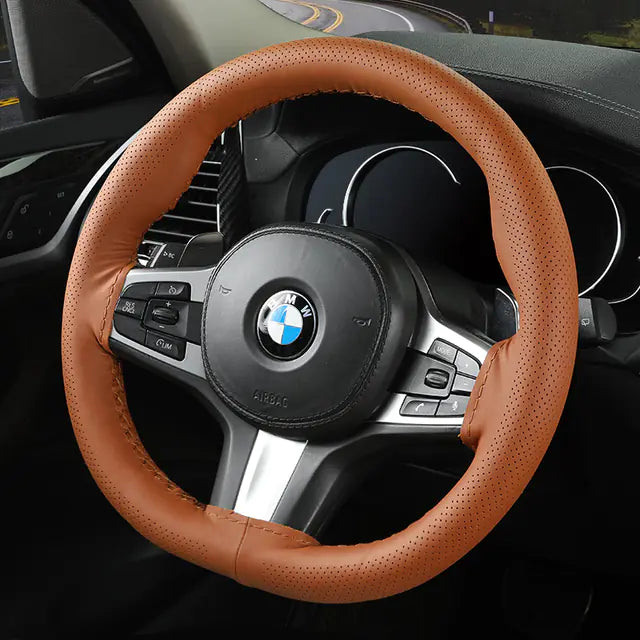 Audocvers Anti-Slip Leather Steering Wheel Cover 38cm