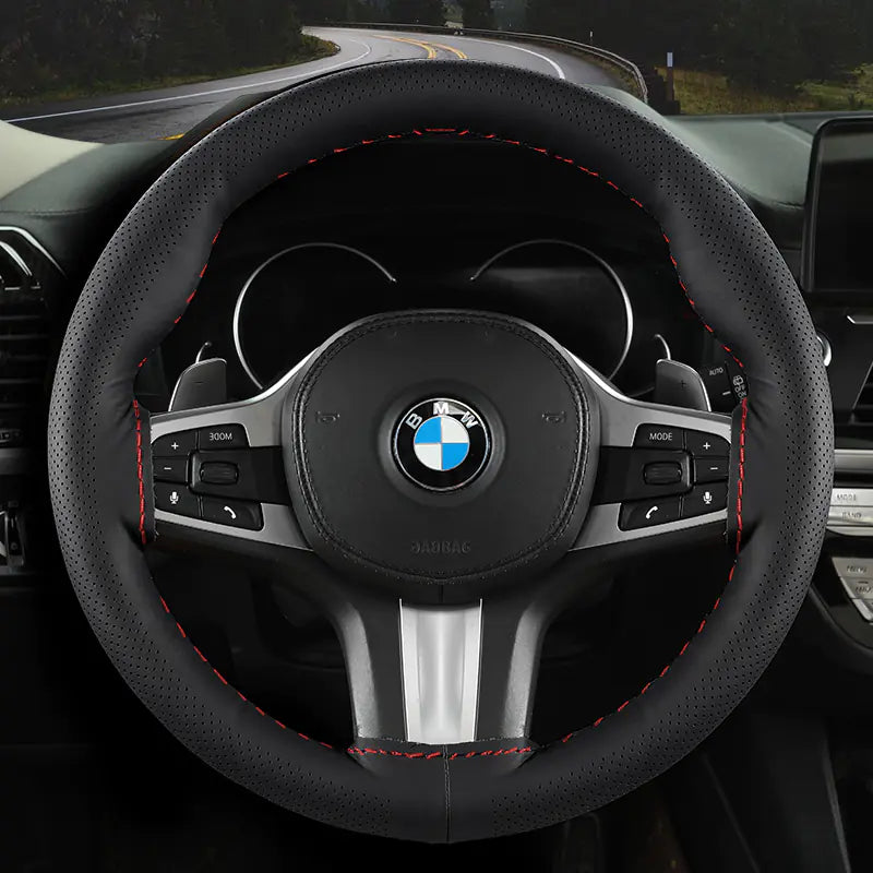 Audocvers Anti-Slip Leather Steering Wheel Cover 38cm