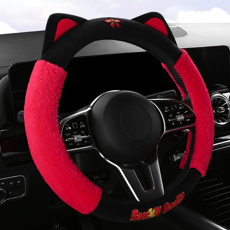 Cute Plush Steering Wheel Cover for Winter Car Decor
