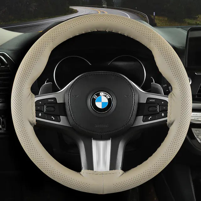 Audocvers Anti-Slip Leather Steering Wheel Cover 38cm