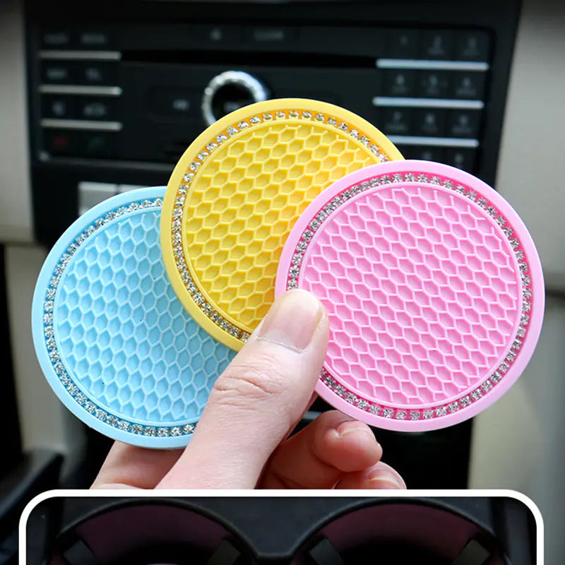 Honeycomb Car Cup Holder Mat with Rhinestones