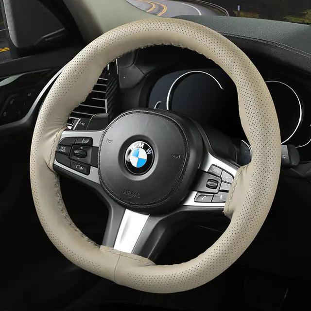 Audocvers Anti-Slip Leather Steering Wheel Cover 38cm
