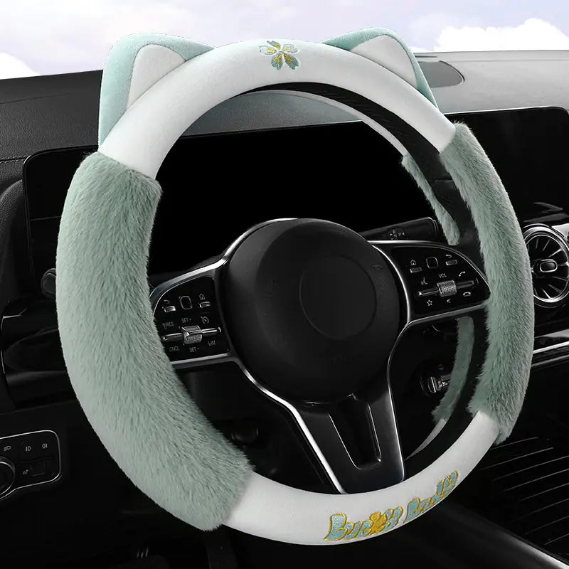 Cute Plush Steering Wheel Cover for Winter Car Decor