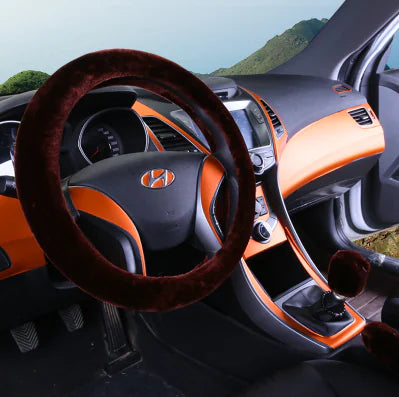 Winter Faux Wool Steering Wheel Cover Set in Pink