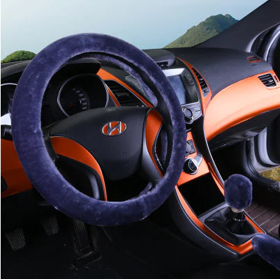 Winter Faux Wool Steering Wheel Cover Set