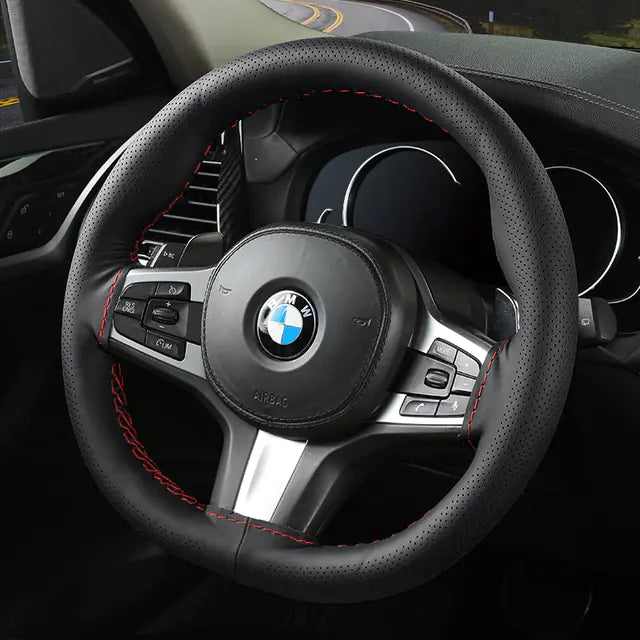 Audocvers Anti-Slip Leather Steering Wheel Cover 38cm