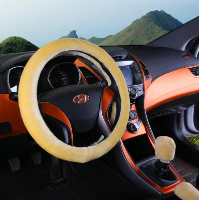 Winter Faux Wool Steering Wheel Cover Set in Pink