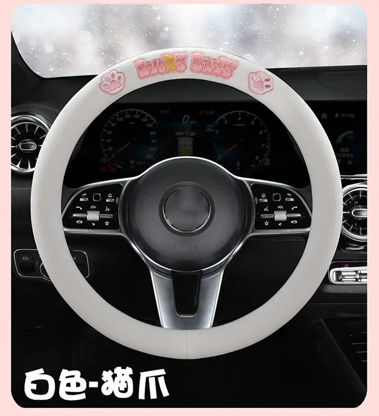 Cute Plush Steering Wheel Cover for Winter Car Decor