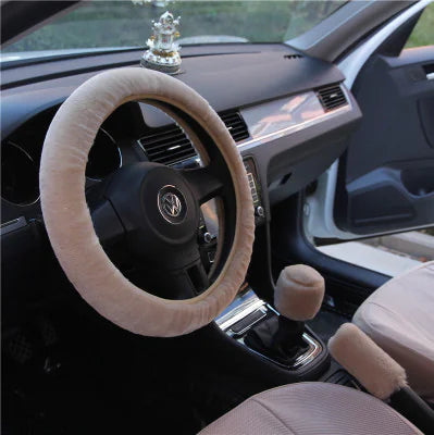 Winter Faux Wool Steering Wheel Cover Set in Pink