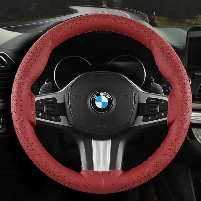 Audocvers Anti-Slip Leather Steering Wheel Cover 38cm